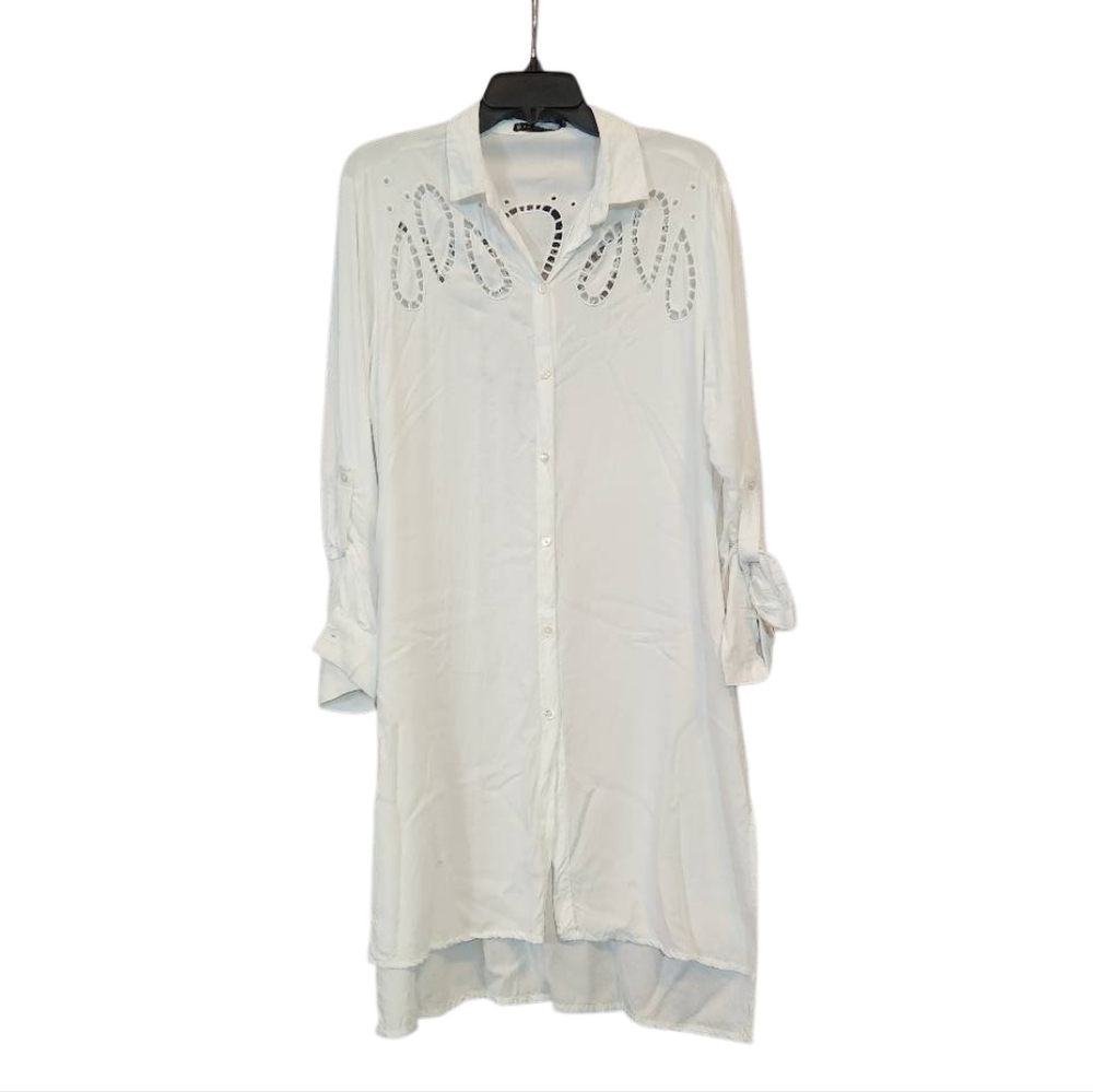 Vix Paula Hermanny White Button-Up Shirt Dress‎ Size Large